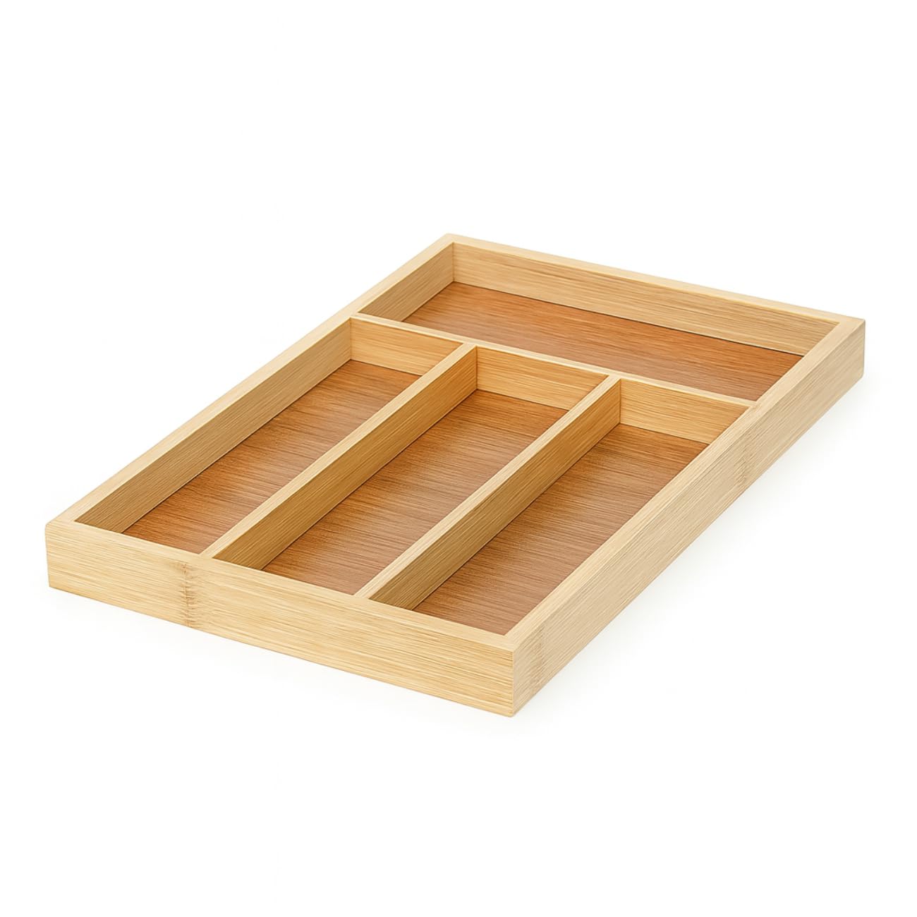 Organizador de Gavetas em Bambu, 33 x 22 x 3,0 cm, 4 Compartimentos, Multiuso para