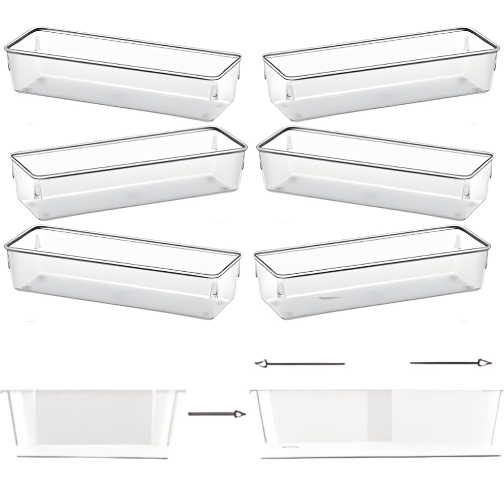 Kit Organizador de Gavetas Modular com 6 Unidades Expansíveis 15 a 24cm Transparente –