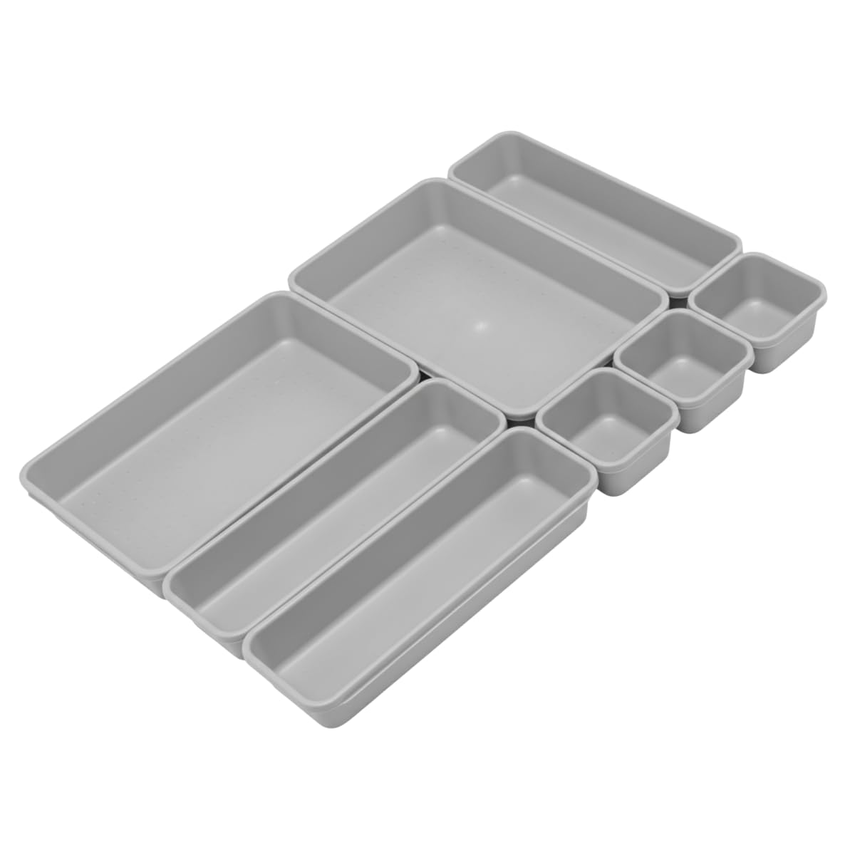 Organizador de Gaveta Modular 8 Peças ABS Cinza – Kit Bandejas Organizadoras com Base