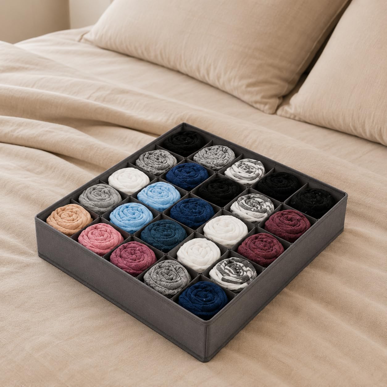 Organizador de Gaveta com 24 Divisórias Dobrável Premium para Meias, Cuecas, Calcinhas e