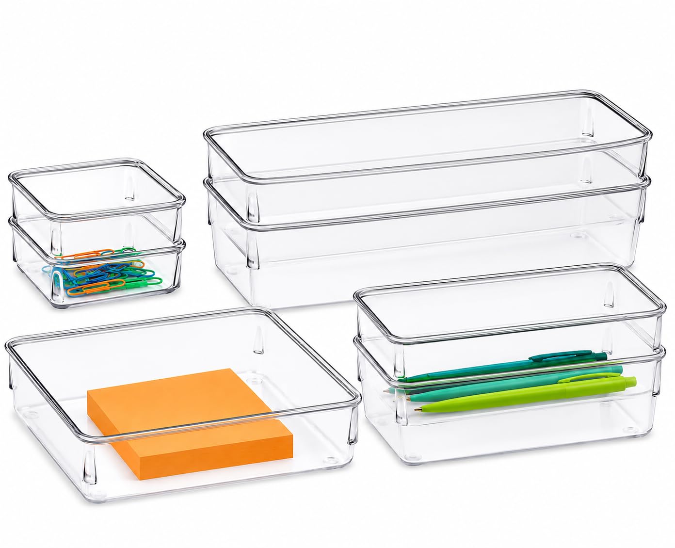 Kit Organizador de Gavetas Acrílico Transparente 7 Peças, Divisórias Modulares Multiuso,