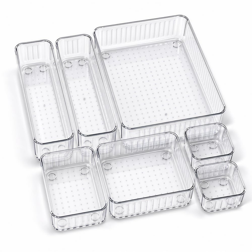 Kit Organizador de Gaveta 7 Peças Modular Transparente Acrílico 40x40