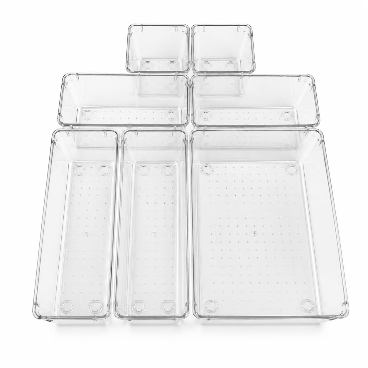 Kit Organizador de Gavetas Transparente com 7 Peças Modular para Cozinha, Banheiro,
