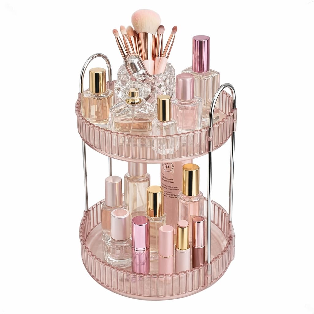 Organizador de Maquiagem Acrílico Rose Premium com 2 Andares – Porta Cosméticos, Perfumes