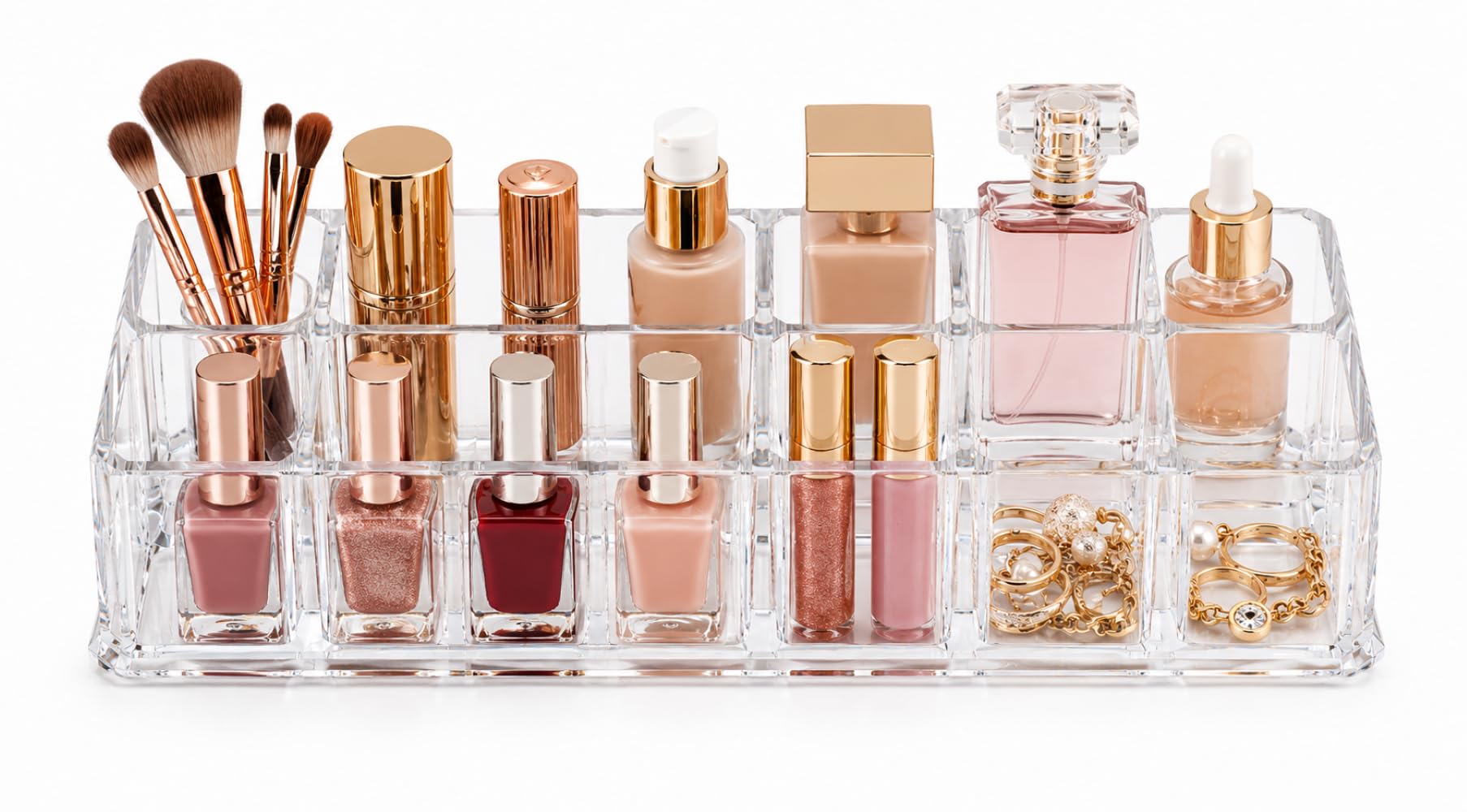 Organizador de Cosméticos em Acrílico Transparente Premium 12 Divisórias Porta Maquiagem,