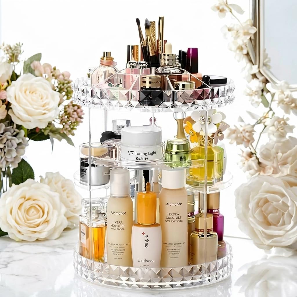 Organizador Acrílico Giratório 360º Porta Maquiagem Ajustável Porta Cosméticos Perfumes