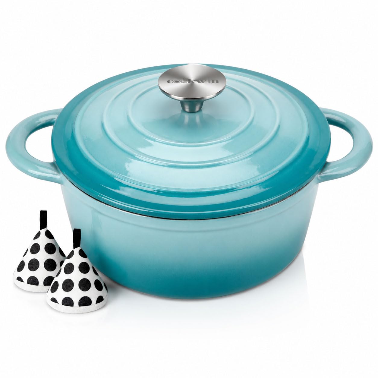 COOKWIN Forno holandês de ferro fundido esmaltado, panela de pão de 5 litros com tampa