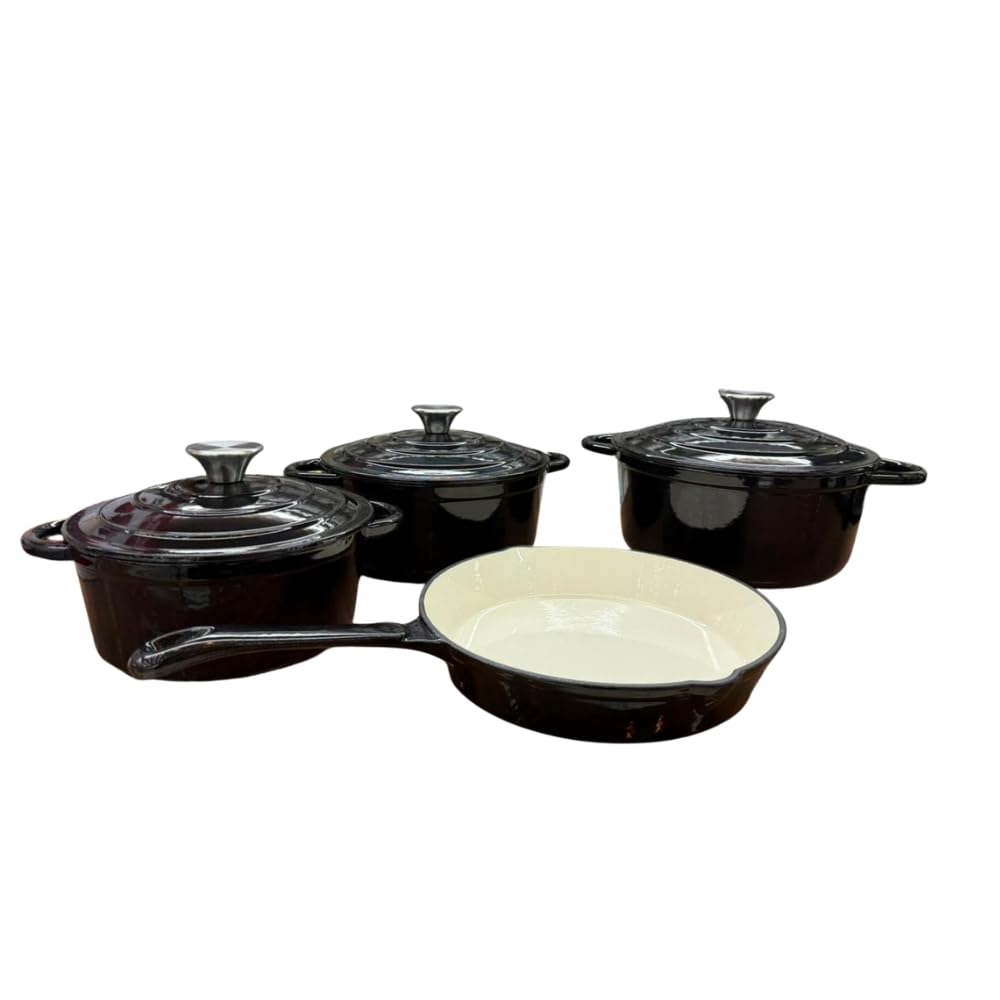 Conjunto de Panelas Holândesa Ferro Fundido Esmaltado, 4 Peças, Indução Forno e Fogão,