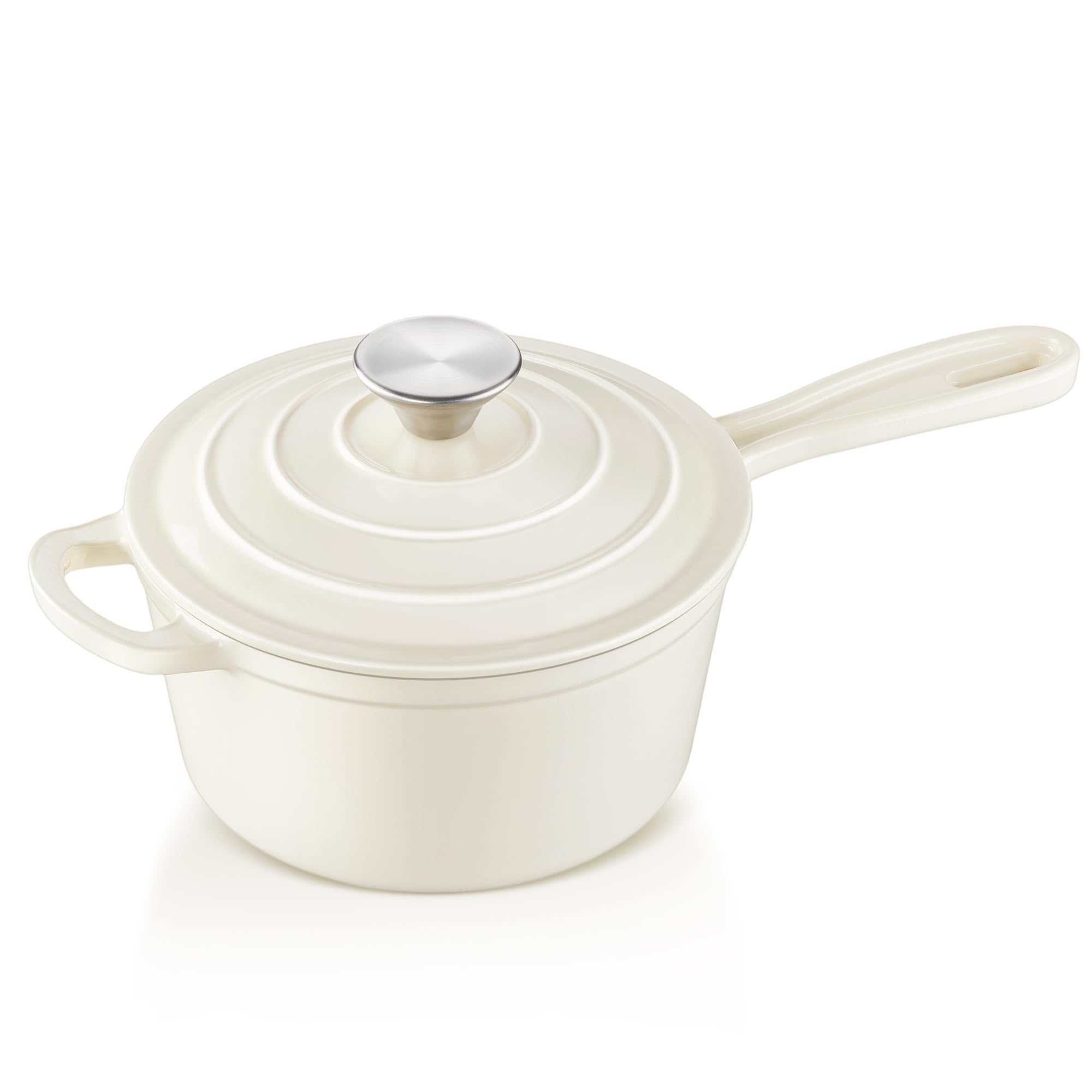 Caçarola de Ferro Fundido Esmaltado Leonyo 1Qt, Panelas de Cozimento por Indução, Branco