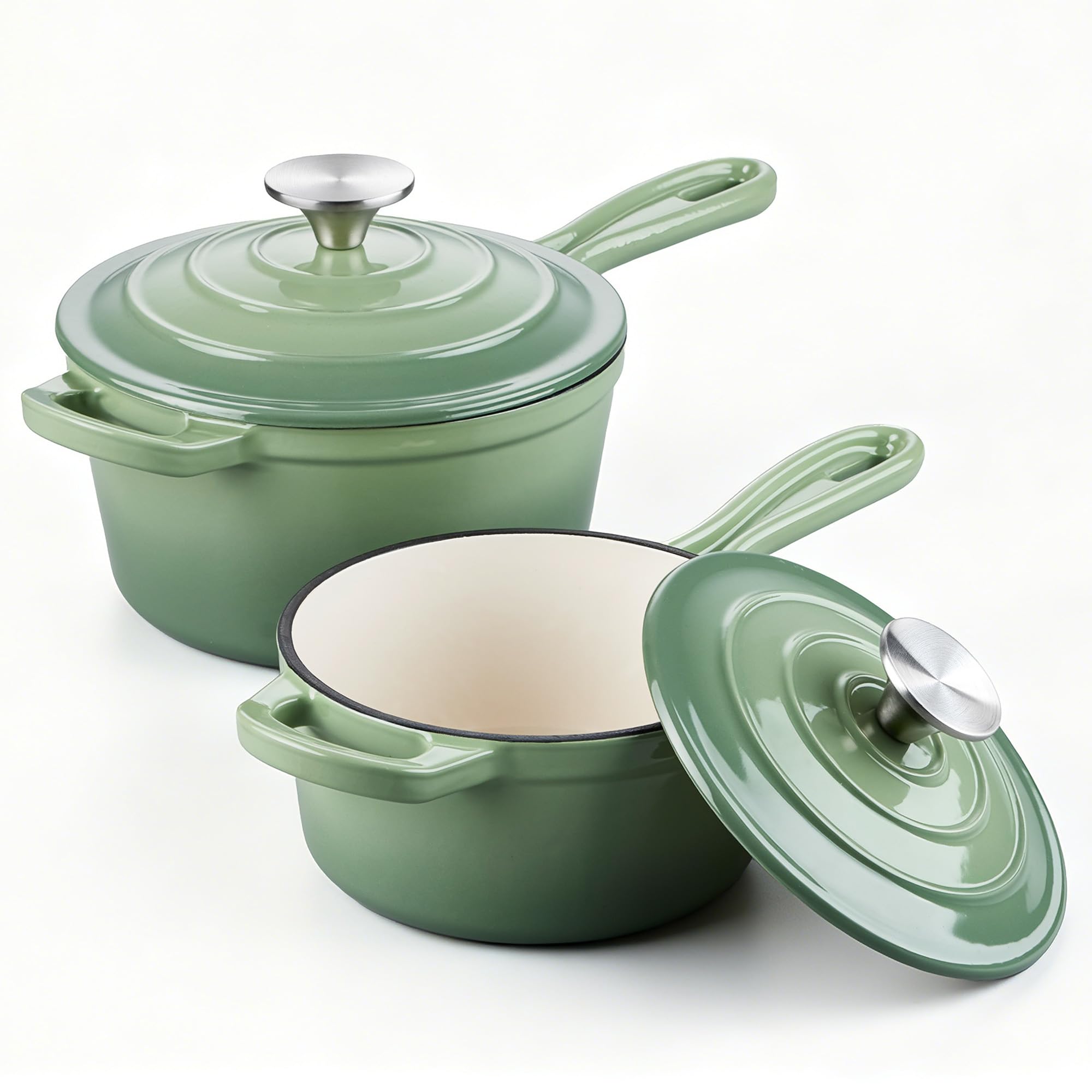 E-far Conjunto de frigideiras de 1 litro e 2 litros, panela de ferro fundido esmaltado