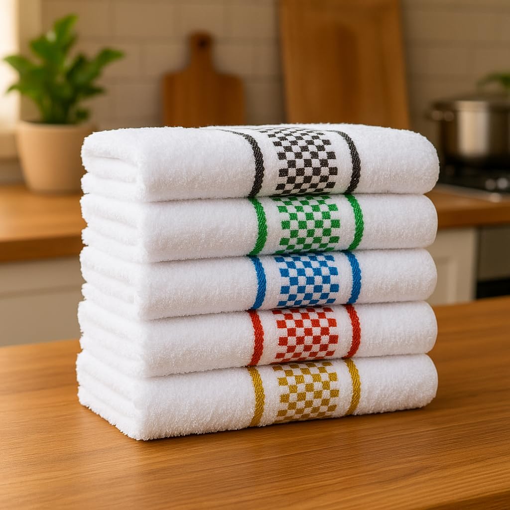 Kit 05 Pano de Prato Atoalhado Para Cozinha Felpudo Premium Gourmet 45x70cm 370g/m² 100%