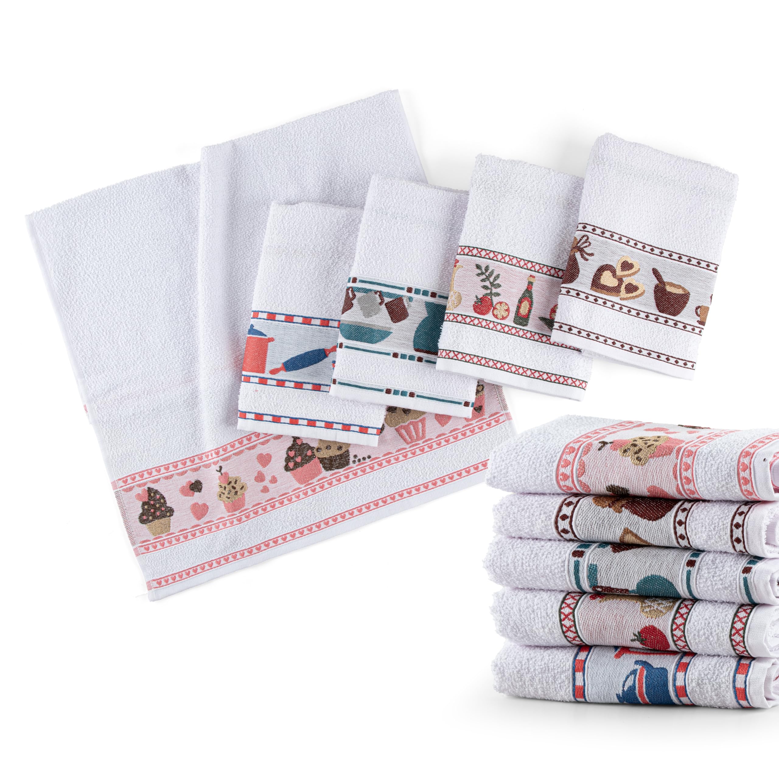 Kit 5 ou 10 Pano de Prato Atoalhado,100% Algodão, 46x70cm,Branco, Gramatura 300g/m²,