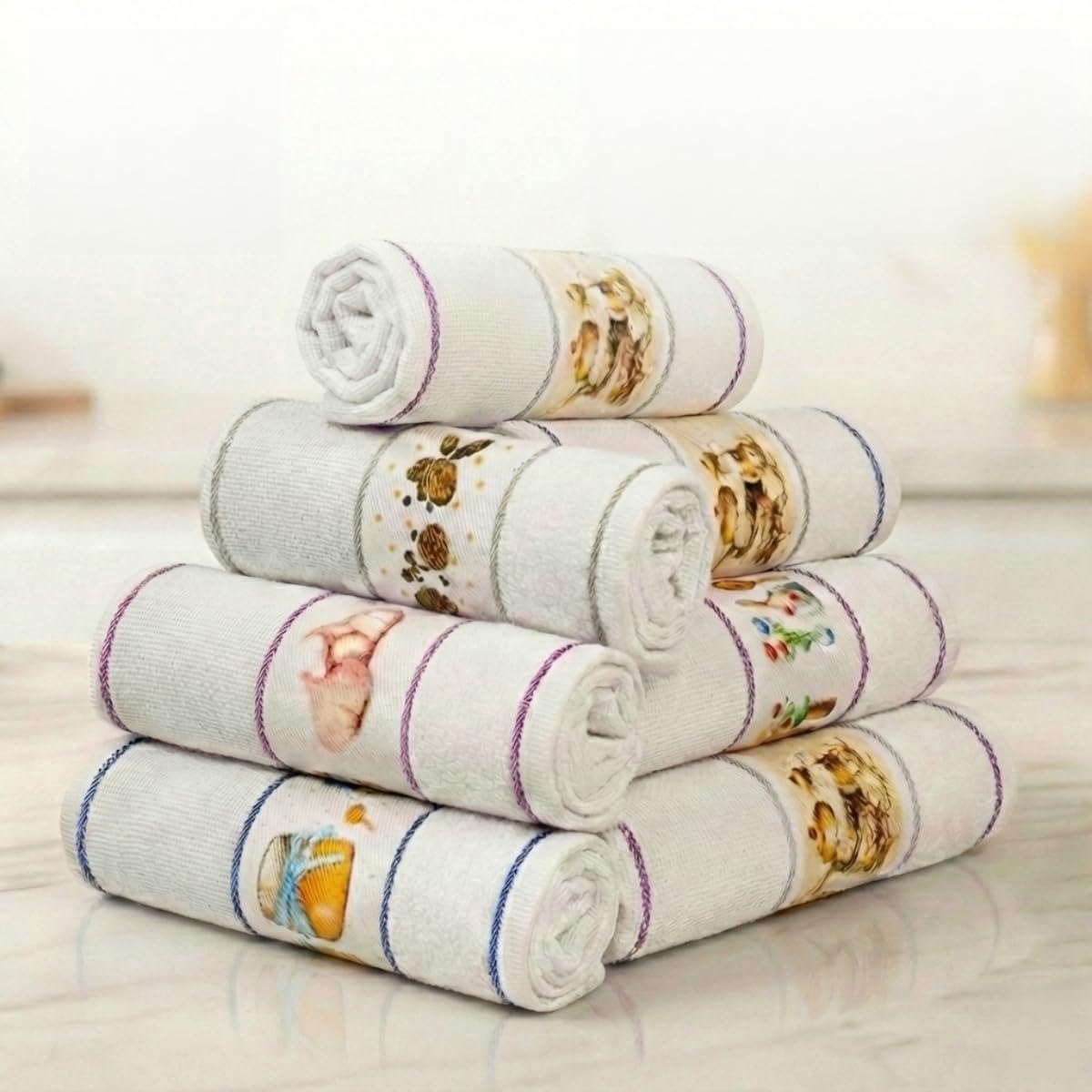 Kit 05 Pano de Prato Atoalhado Para Cozinha Felpudo Premium Gourmet 45x70cm 286g/m² 100%