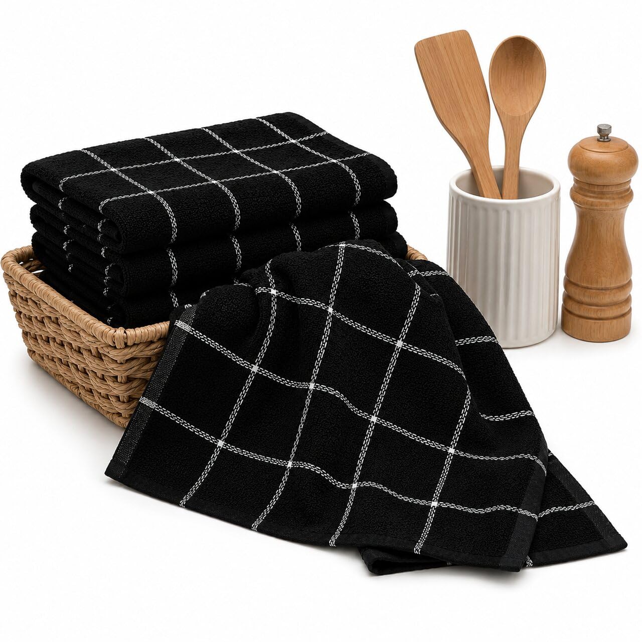 Kit 6 Pano de Prato Preto Grande Copa Atoalhado Chef Grande Listrado Premium 100% Algodão