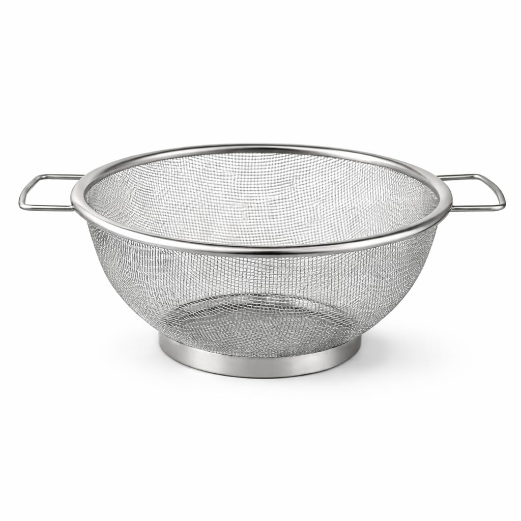 Escorredor de Alimentos Inox 22cm com Alças Laterais | Peneira Multiuso para Massas,