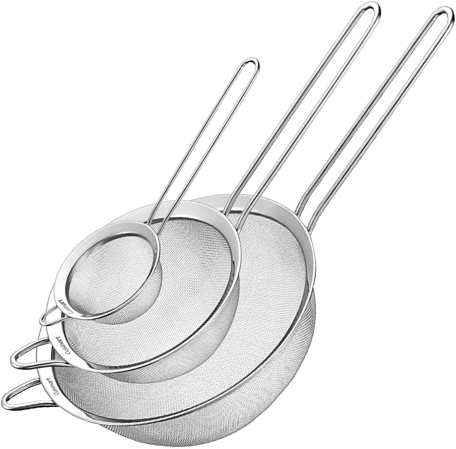 Conjunto de Peneiras em Aço Inox, 3 Peças, Coador para Cozinha