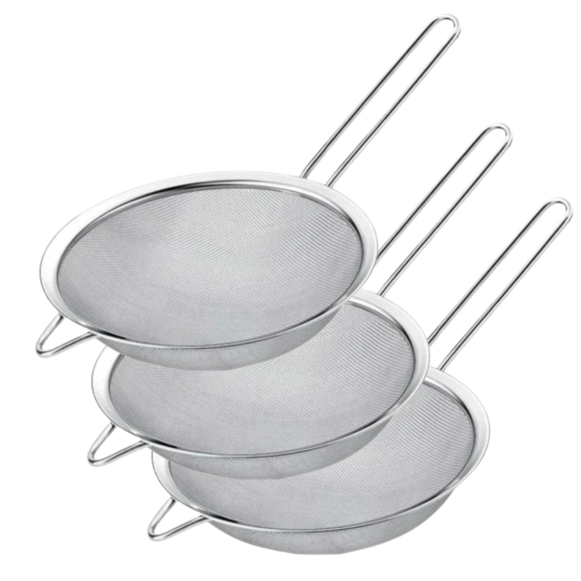 Genérico, Kit 3 Peneira Coador Inox 18cm Tela Fina de Cozinha para Farinha Chá Suco