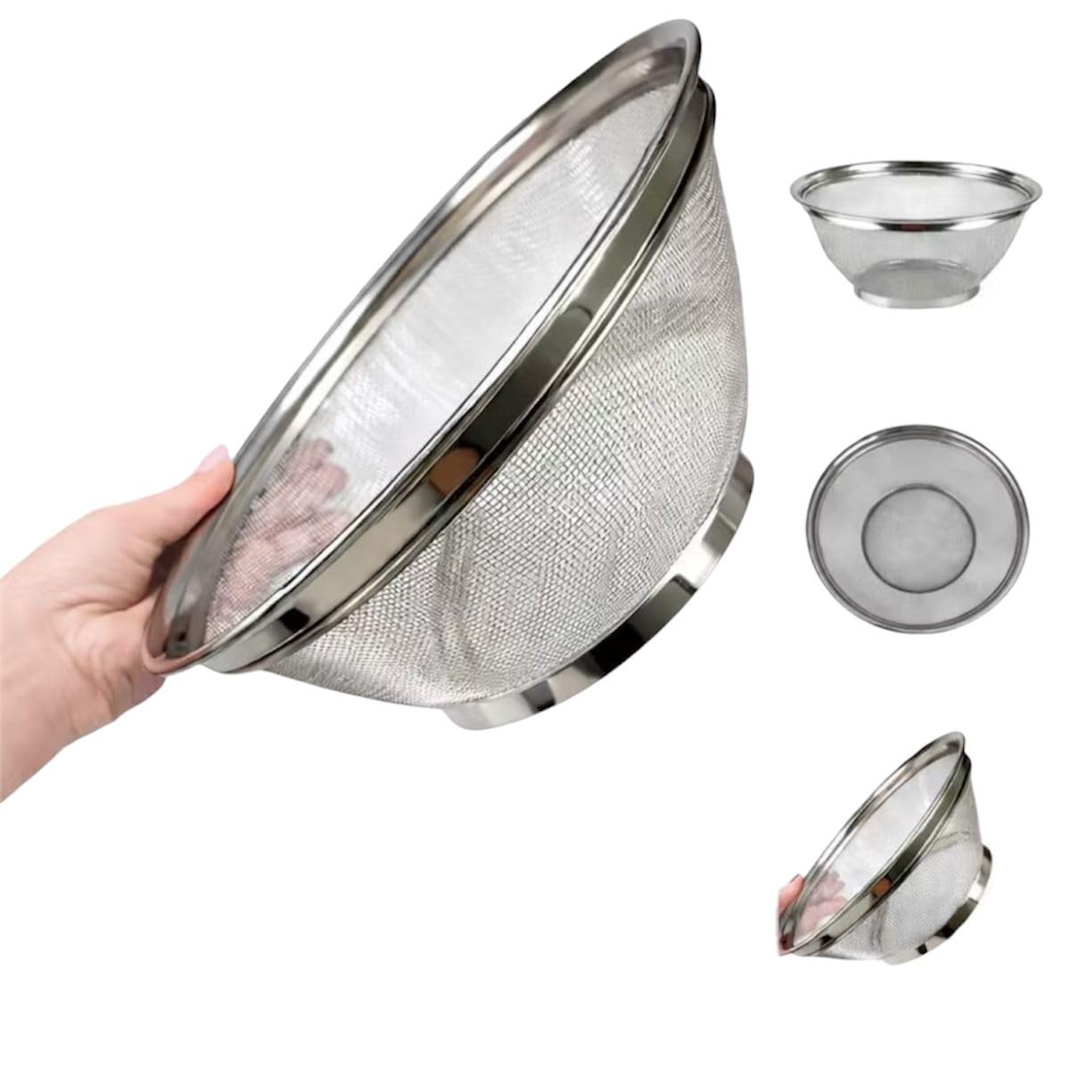 Escorredor De Inox 25cm Cesta Peneira em Aço Inoxidável De Arroz Malha Fina Premium