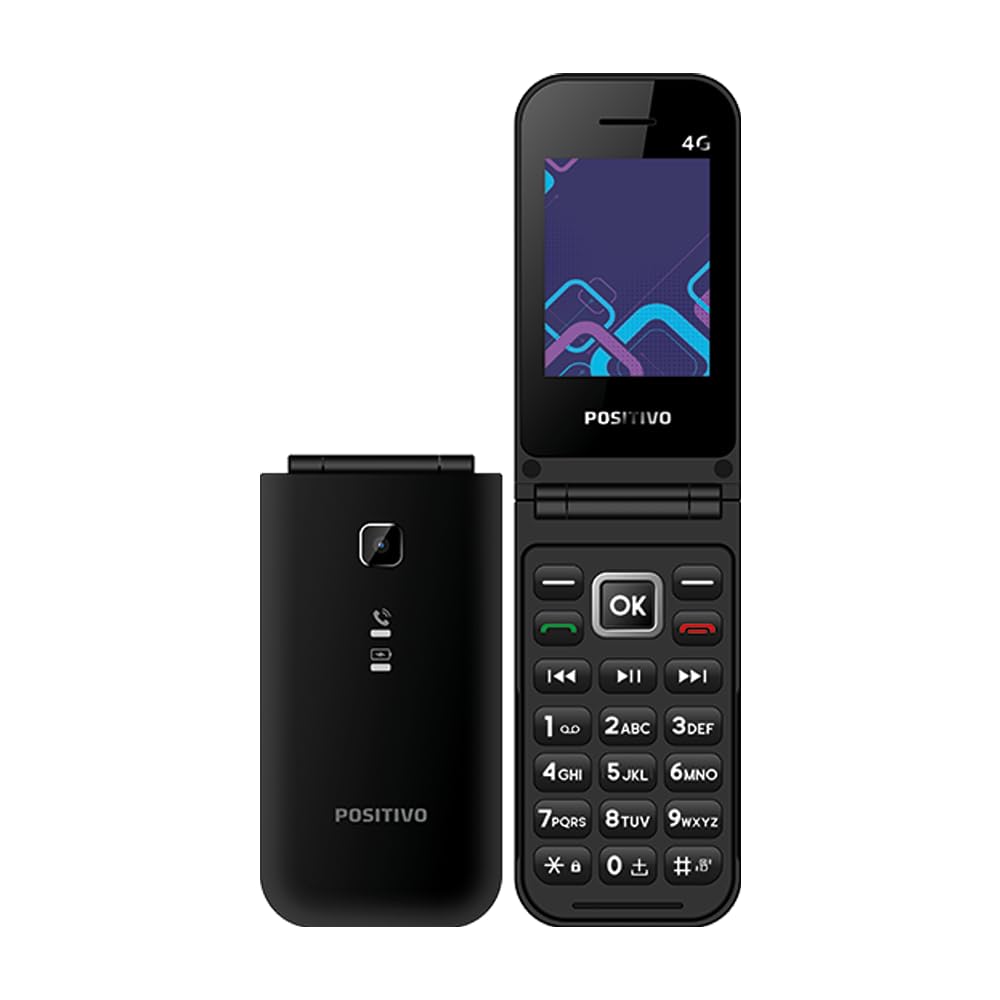 Celular POSITIVO P51, Flip, Função Modem, 4G, Câmera Traseira, Tela 2,4” LCD, Rádio FM,