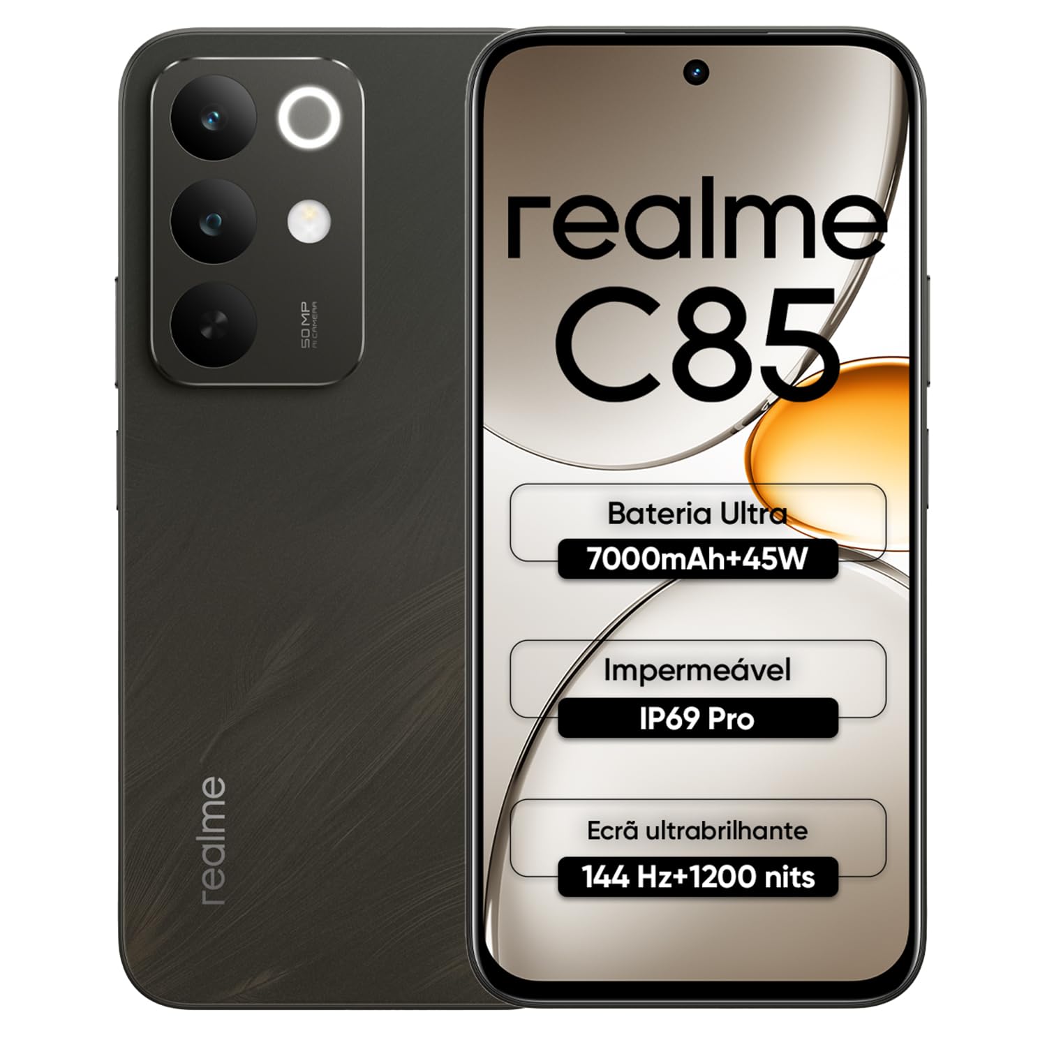 Celular Realme C85, 6GB RAM 128GB ROM Tela de 6.8" 144Hz 7000mAh Batteria 45W, IP69, 50MP