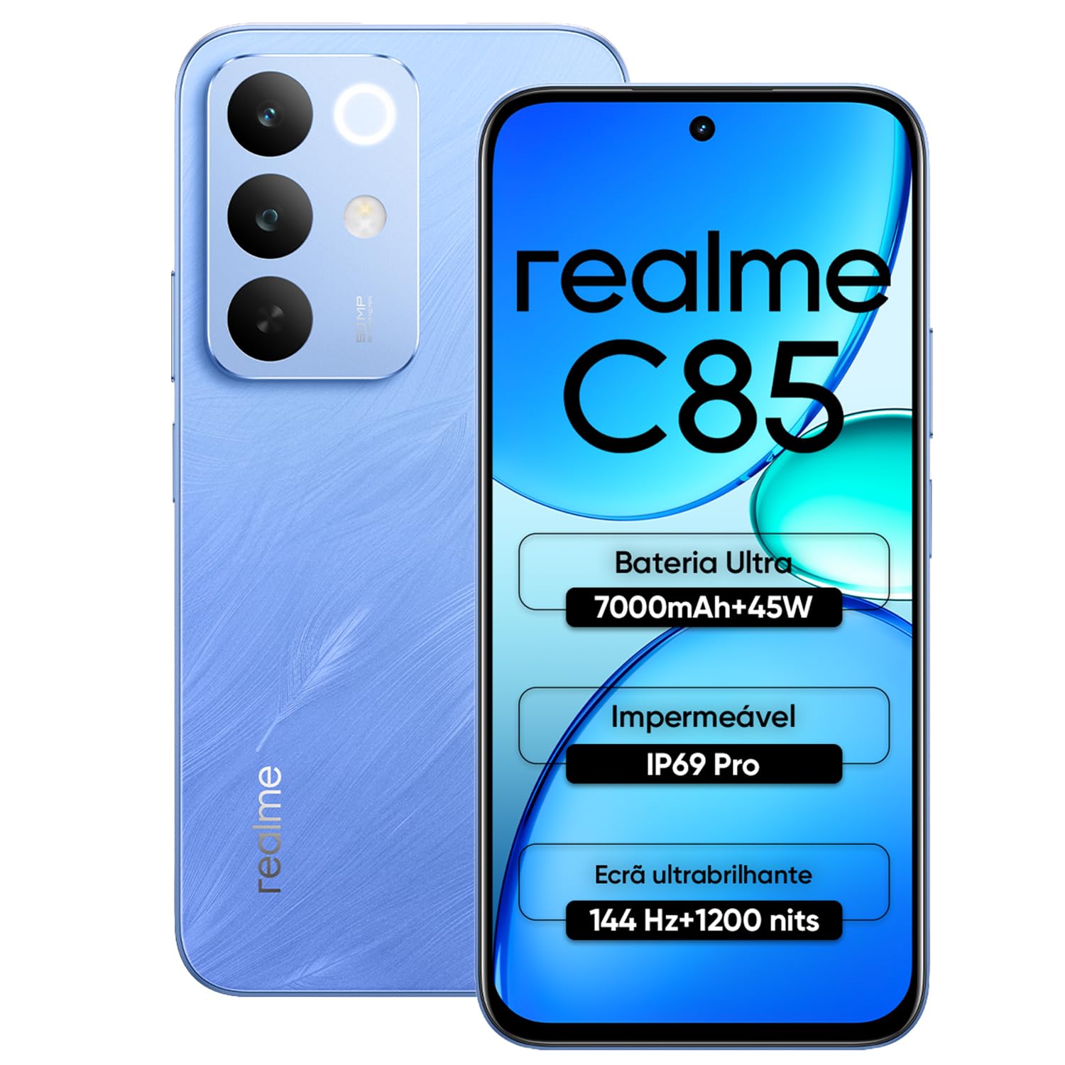 Realme C85 Smartphone, 128GB ROM 6GB RAM, Tela de 6,8 polegadas 144Hz Display, 7000mAh