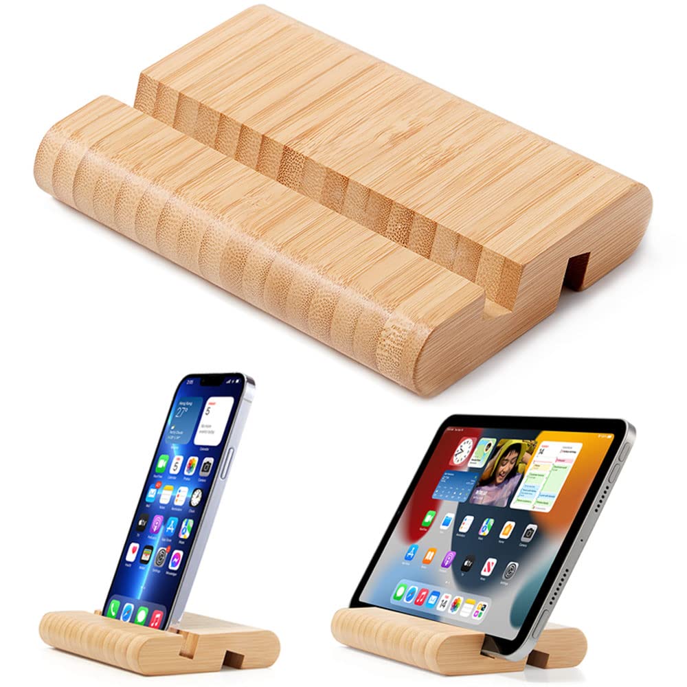 Suporte de celular de bambu para tablet de madeira para desktop, suporte de madeira para