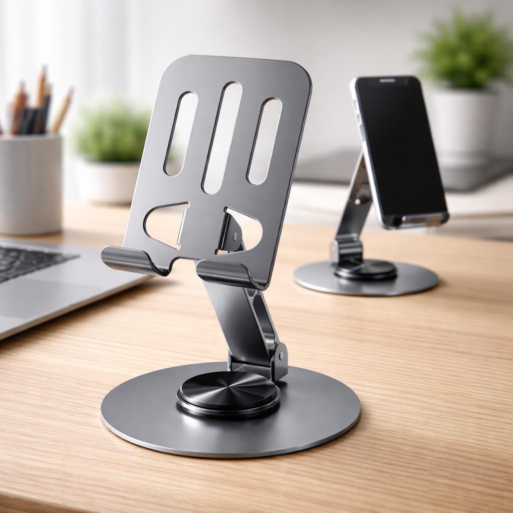 Suporte de Celular Mesa Premium Alumínio Dobrável Ajustável 360 Ergonômico Estável