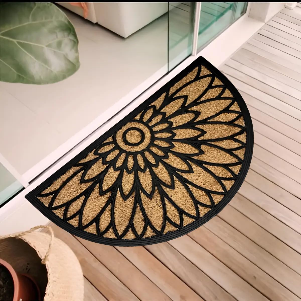 Capacho de Fibra de Coco, 45cm x 75cm, Estampa Flor de Lotus