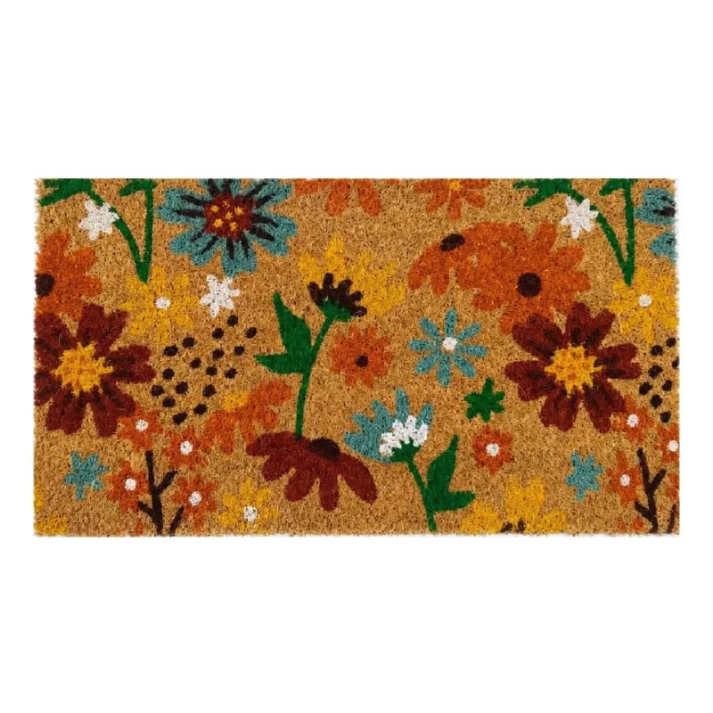Capacho Fibra De Coco Base Pvc 60x33cm Folhagem Colorida