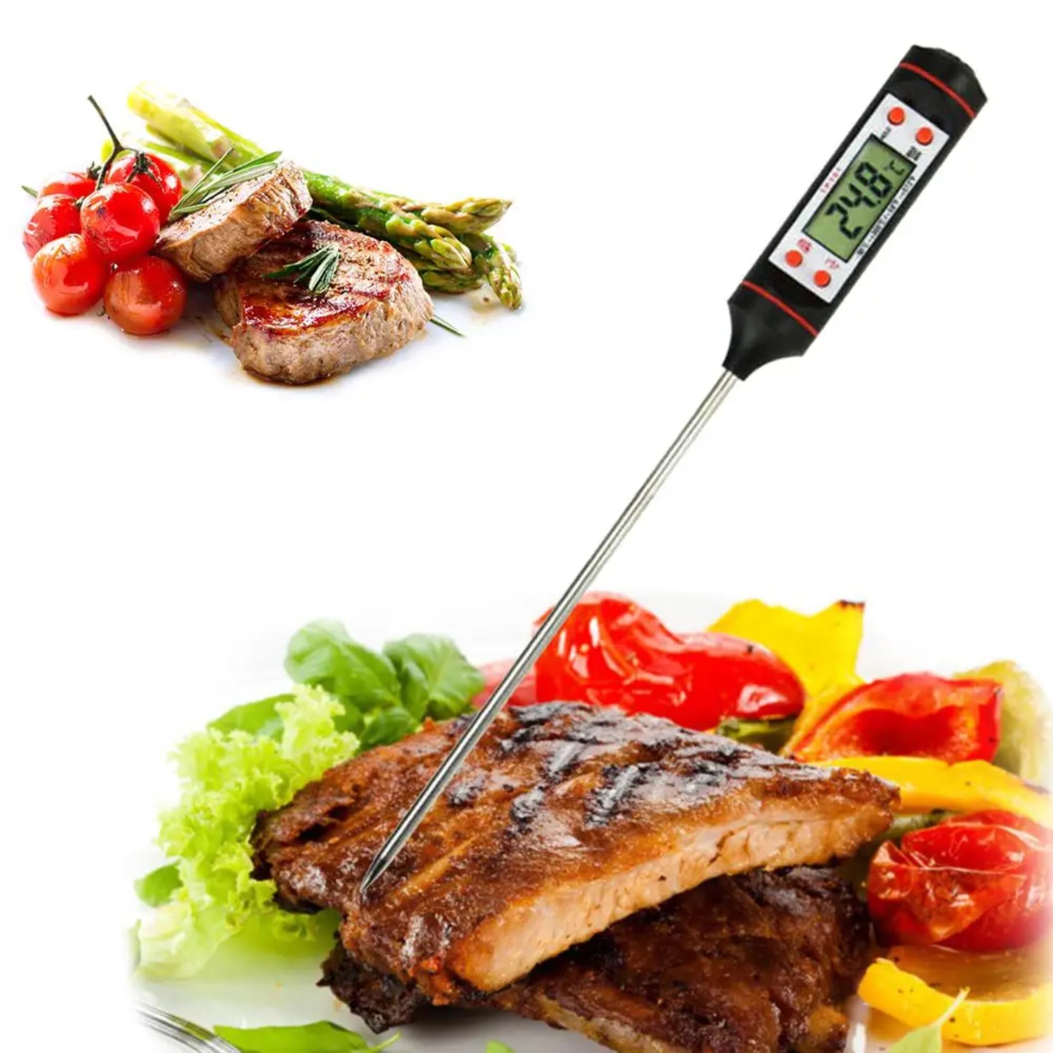 Kit 2 Termômetros Culinário Digital Espeto, Alimento, Cozinha, Carne, Churrasco,