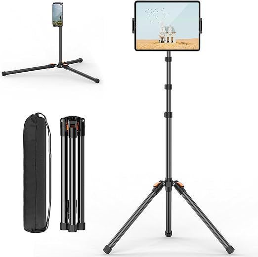 182cm Suporte Tripé Piso para Tablet Celular,Tripe para iPad/Telefone Preto | Suporte