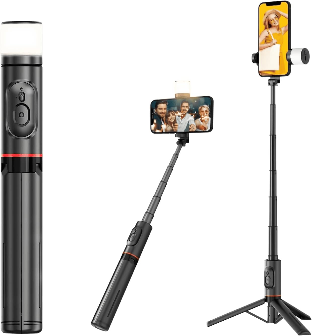 H'MASTON Bastão Pau de Selfie Tripé para Celular com iluminação Bluetooth Controle Remoto