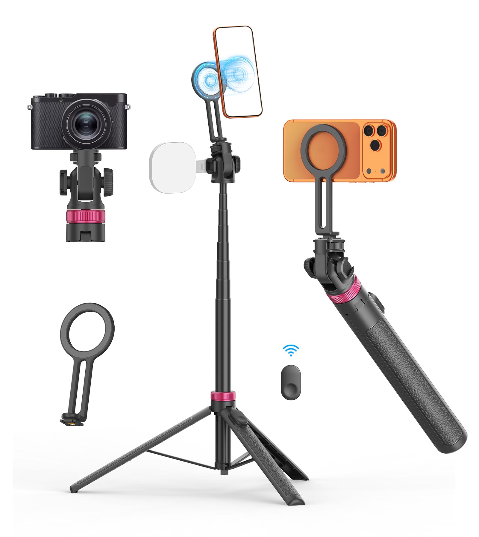 175cm Magnético Tripé para Celular Câmera,Suporte para iPhone/Android Preto |