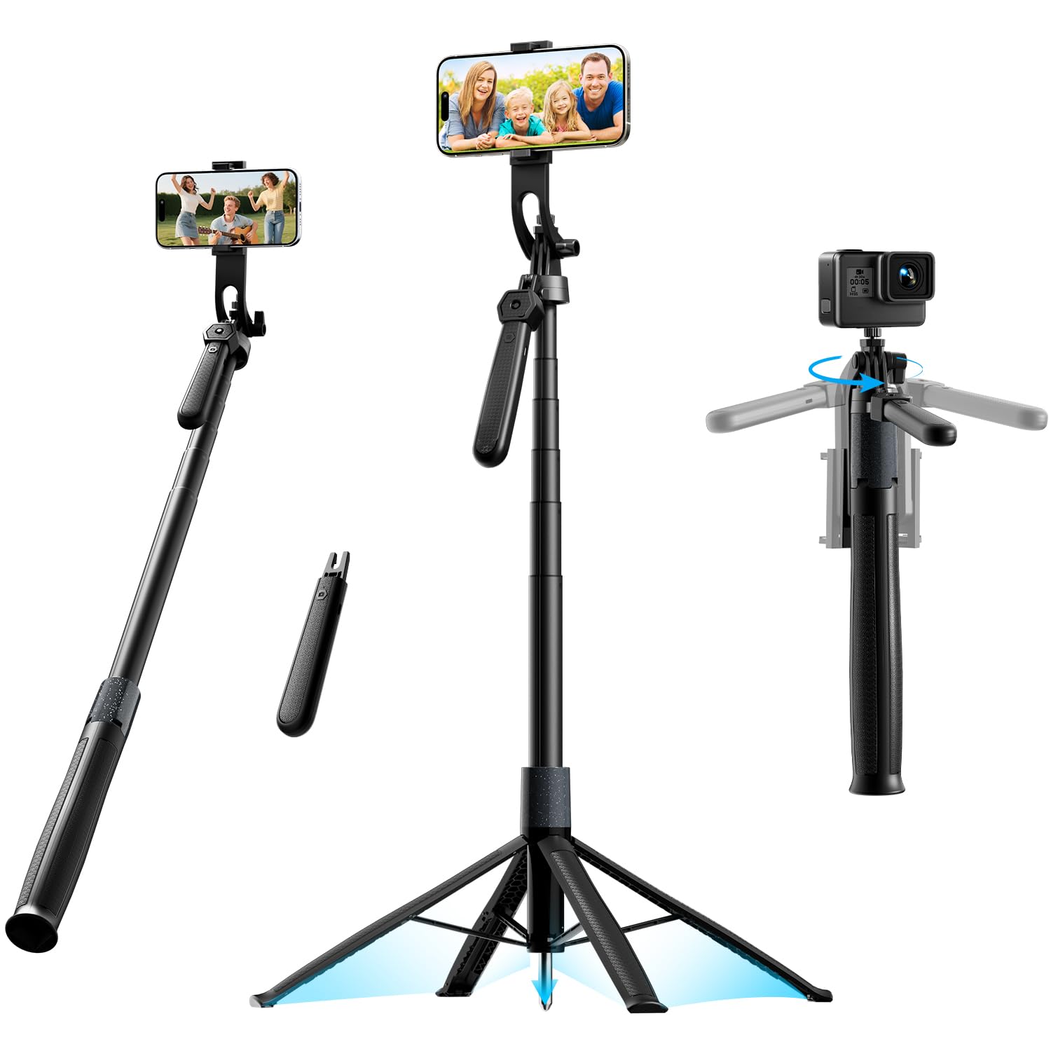 Basike Tripé para Celular 1,84m – Bastão de Selfie Dobrável Portátil com Controle Remoto,