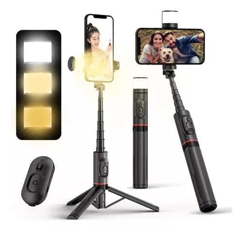 Bastão Pau de Selfie Tripé para Celular com iluminação Bluetooth Controle Remoto Portátil
