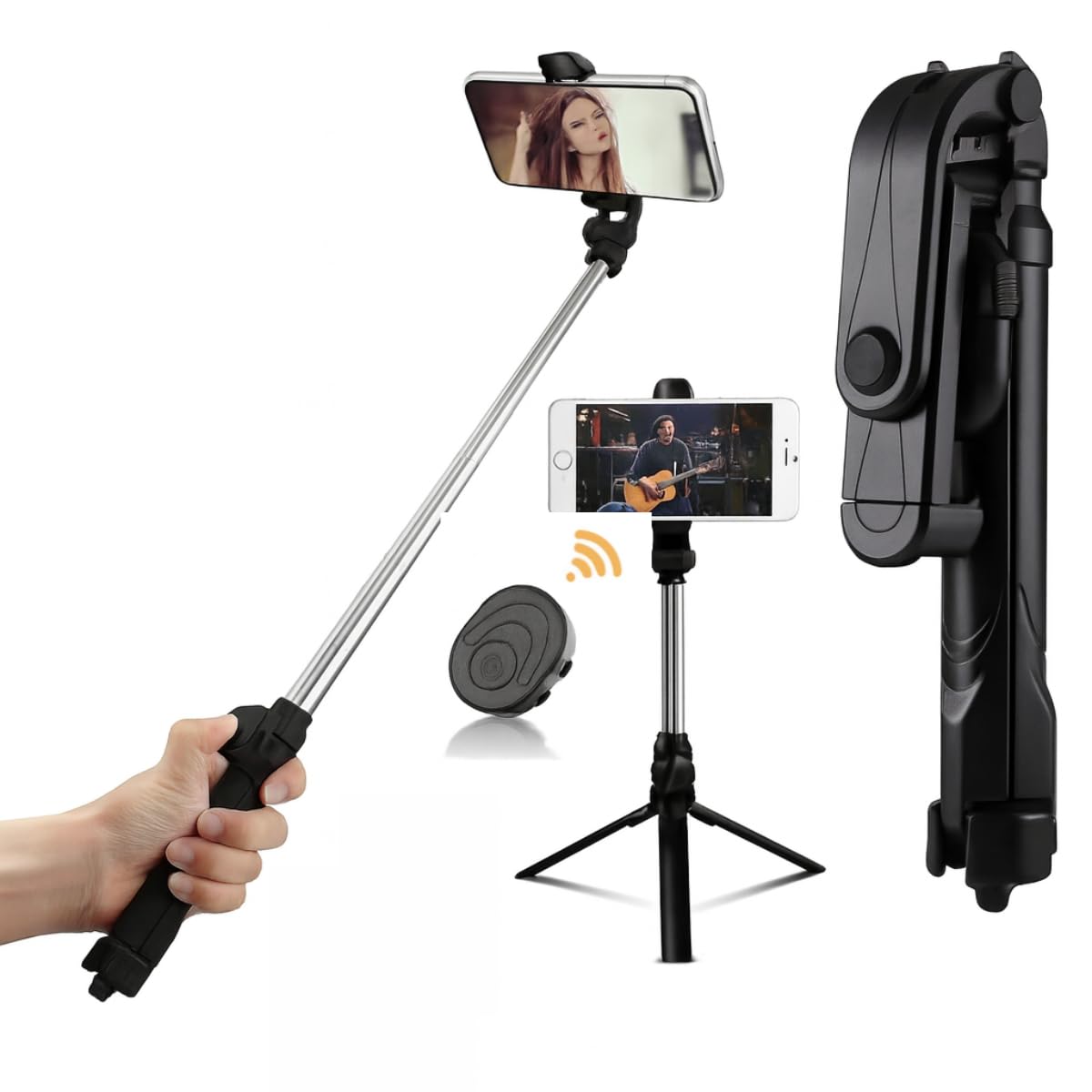 Tripé para Celular e Bastão de Selfie 3 em 1 com Controle Bluetooth, Suporte 360°