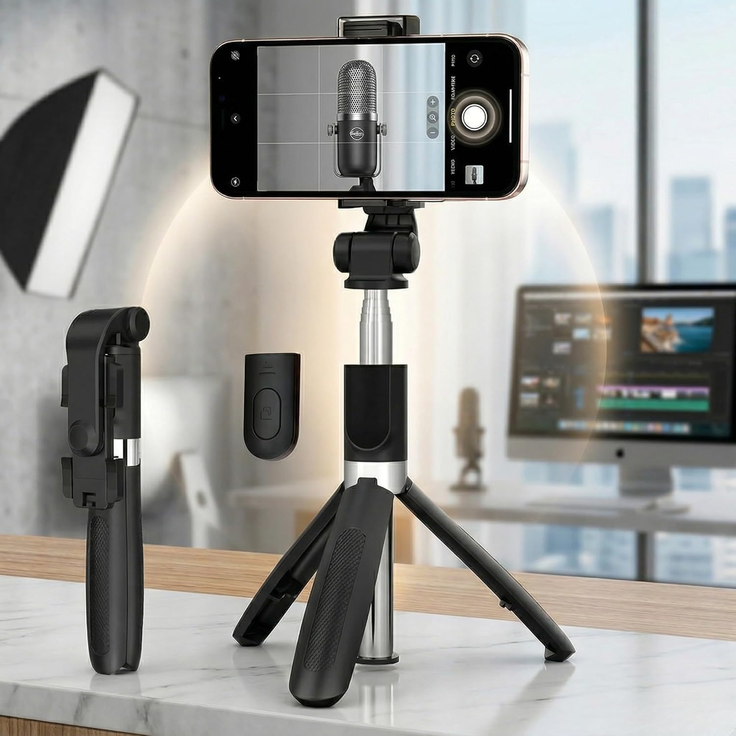 Bastão Tripé Celular 360º Dobrável Selfie Bluetooth Controle 3 em 1