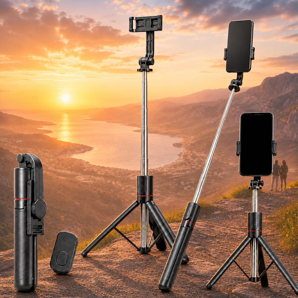 Tripé para Celular 1,70m com Altura Ajustável, Bastão de Selfie 3 em 1 com Controle