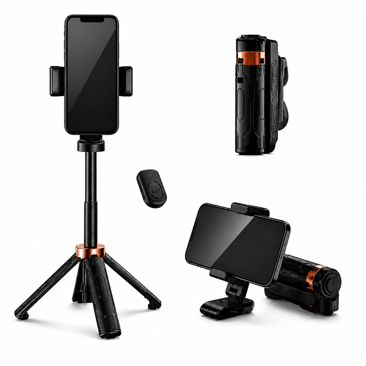 Tripé para Celular com Selfie Stick, Controle Remoto Bluetooth, Rotação 360°, Extensível