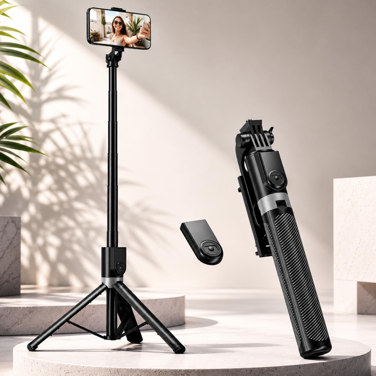 Tripé para Celular 1,80m com Altura Ajustável, Bastão de Selfie 3 em 1 com Controle