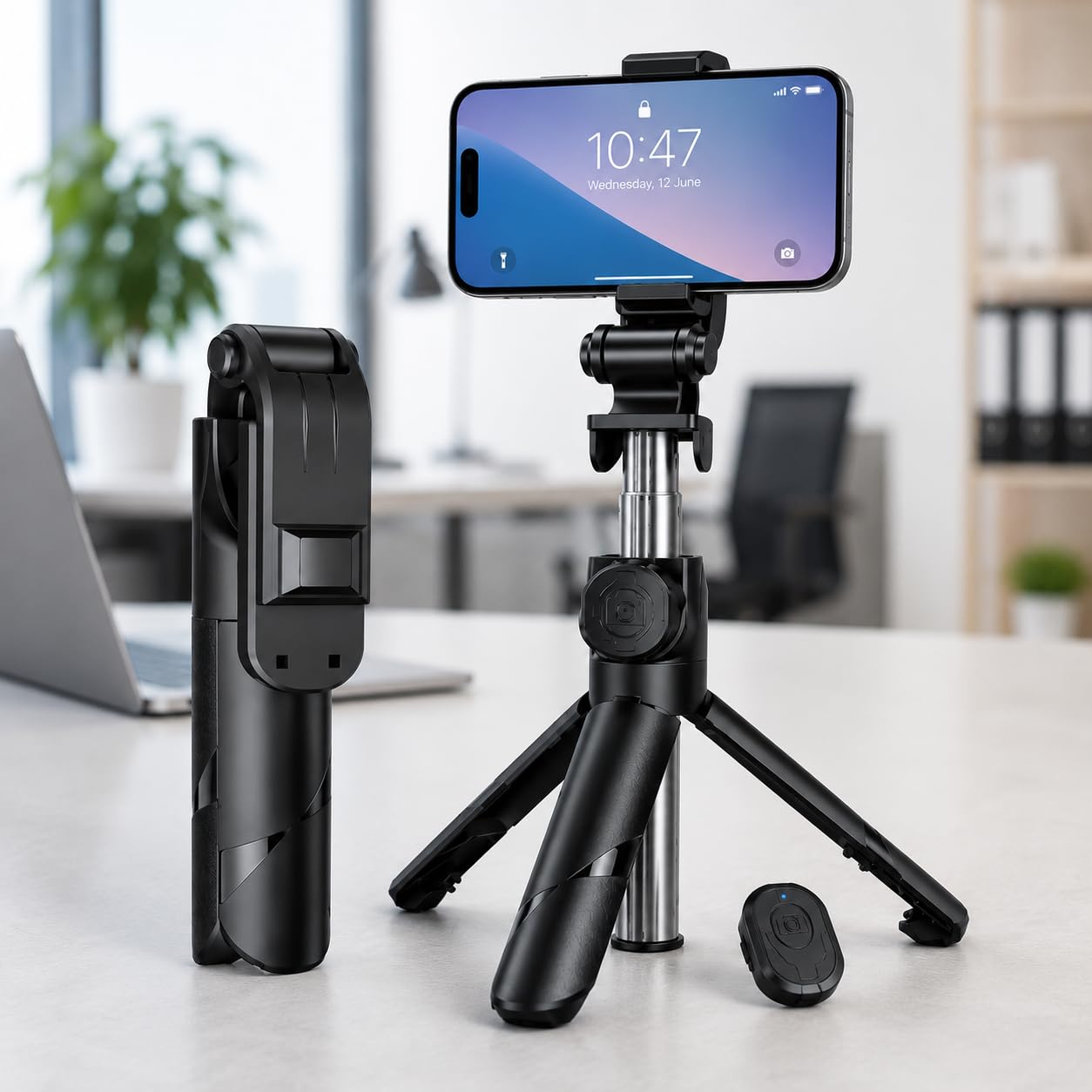 Bastão Tripé para Celular com Controle Bluetooth, Pau de Selfie 3 em 1, Rotação 360°,