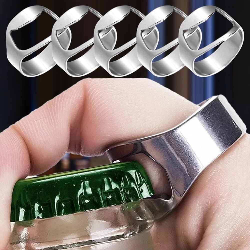5 peças/conjunto Abridor de garrafa de anel de aço inoxidável criativo prata portátil