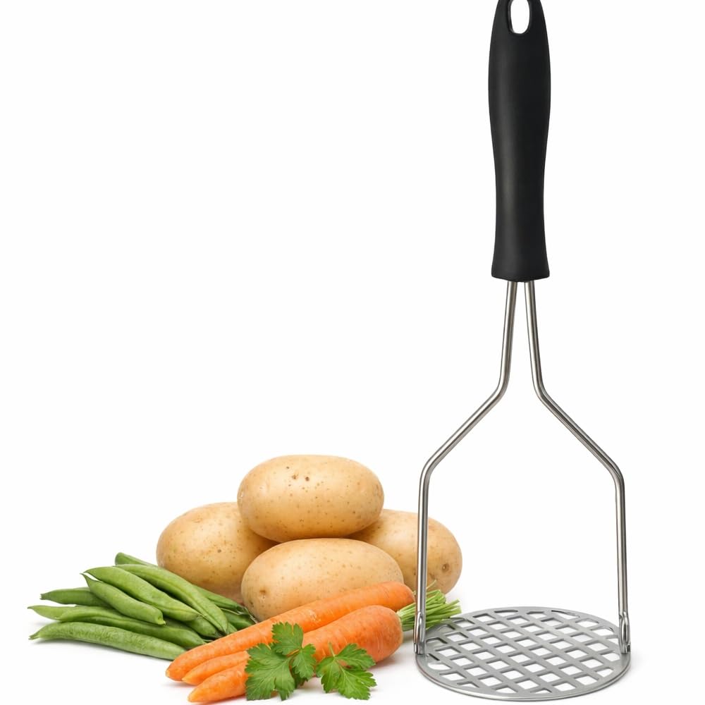 Amassador de Batatas e Legumes em Aço Inox Premium – Espremedor Manual 26cm com Cabo
