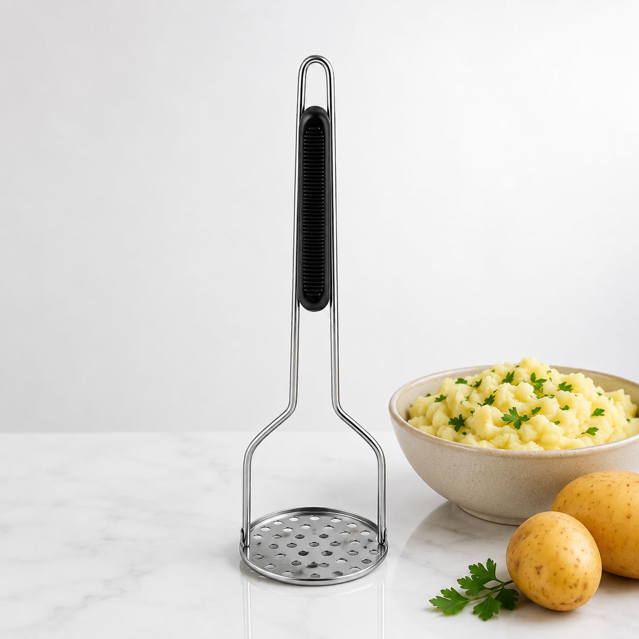 Amassador de Batata, Feijão e Legumes em Aço Inox 26cm – Espremedor Manual Multiuso com