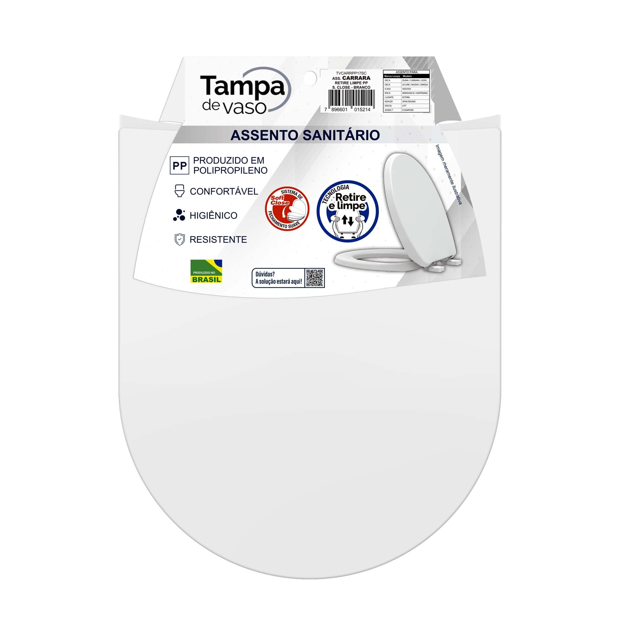 Assento Sanitário Carrara, PP Soft Close, Fechamento Suave, Branco