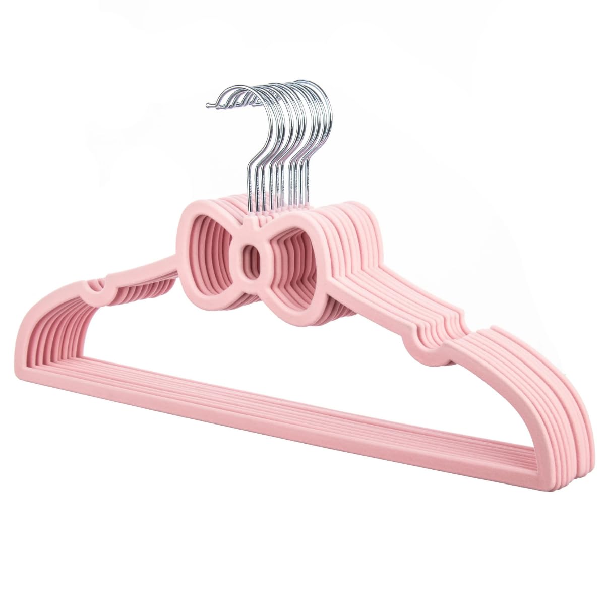 【Cozena】Kit 100 UN Cabides Lacinho Rosa de Veludo Infantil Antideslizante - Ideal para