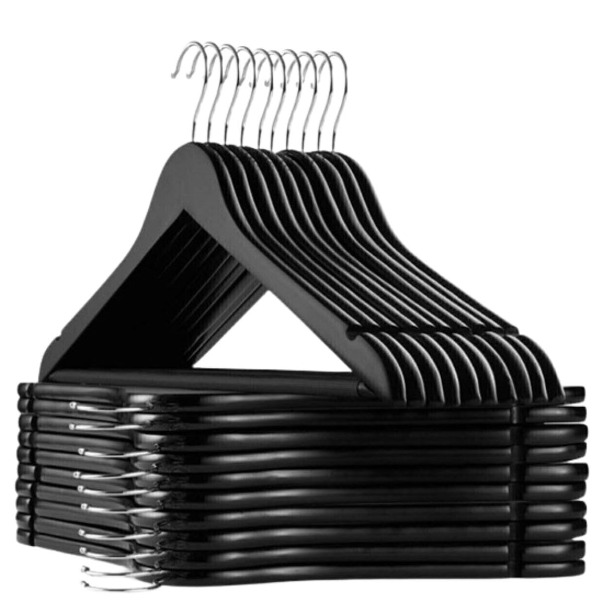 【Cozena】 Kit 10 Cabides de Madeira Preto Premium – Elegância, Resistência e Organização -