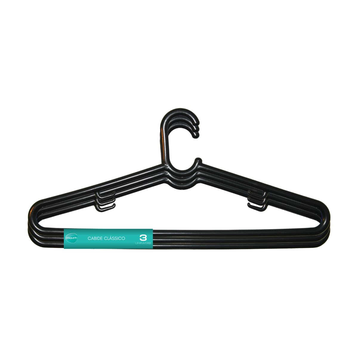 Cabide Clássico Preto Cinquetti, Suporte De Roupa Adulto, Preto, Com Engates Internos E