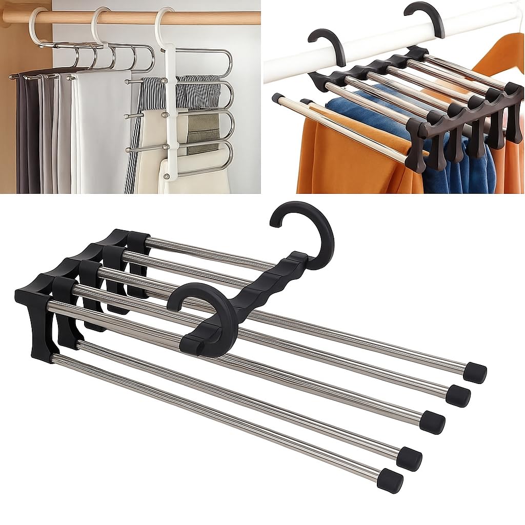 Cabide Multifuncional Para Calças Aço Inox 5 Divisórias Retrátil REFORÇADO