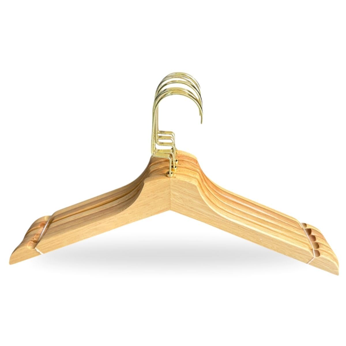 【Cozena】Kit 50 Cabides de Madeira Marfim, Gancho Metal Italiano Dourado Premium.